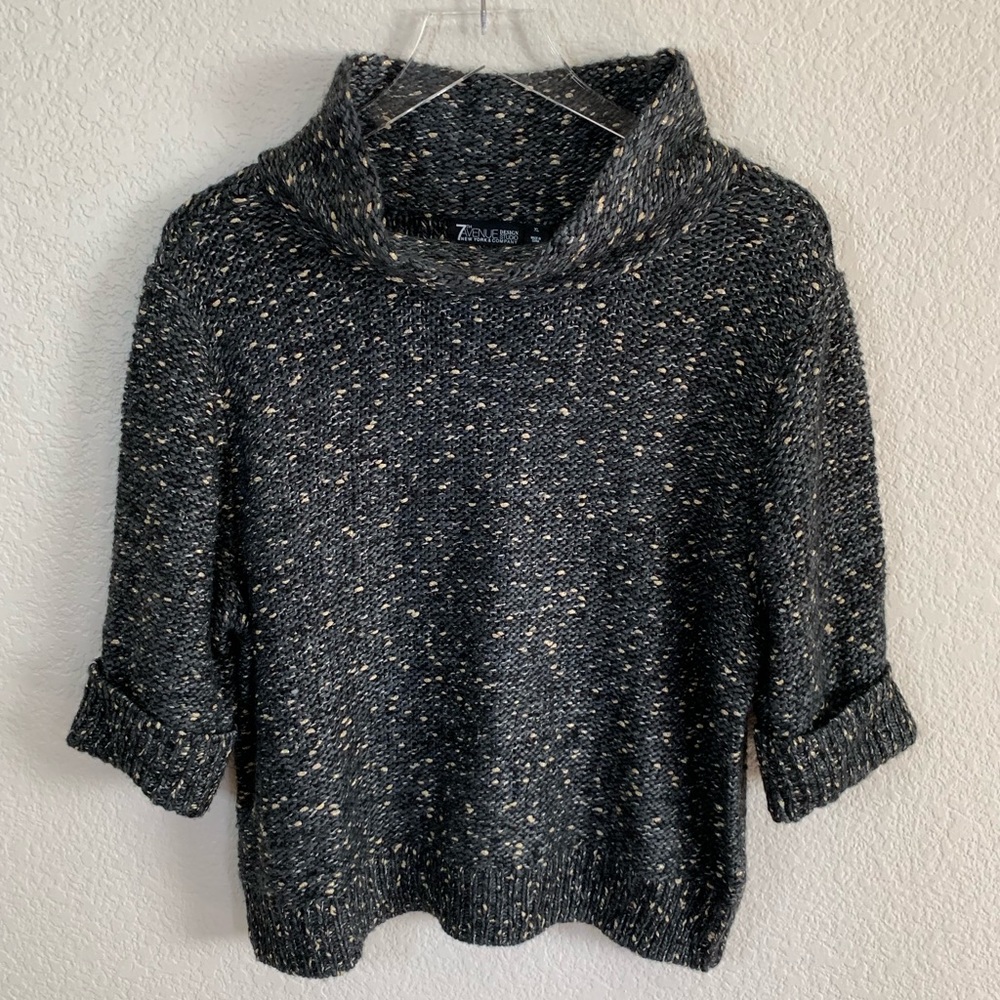 Metallic tweed funnel neck sweater